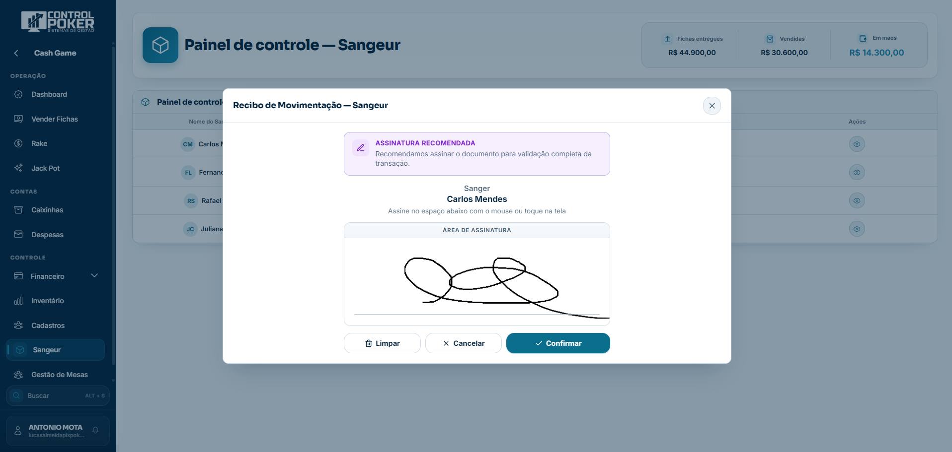 Módulo de controle de sangeur do Control Poker