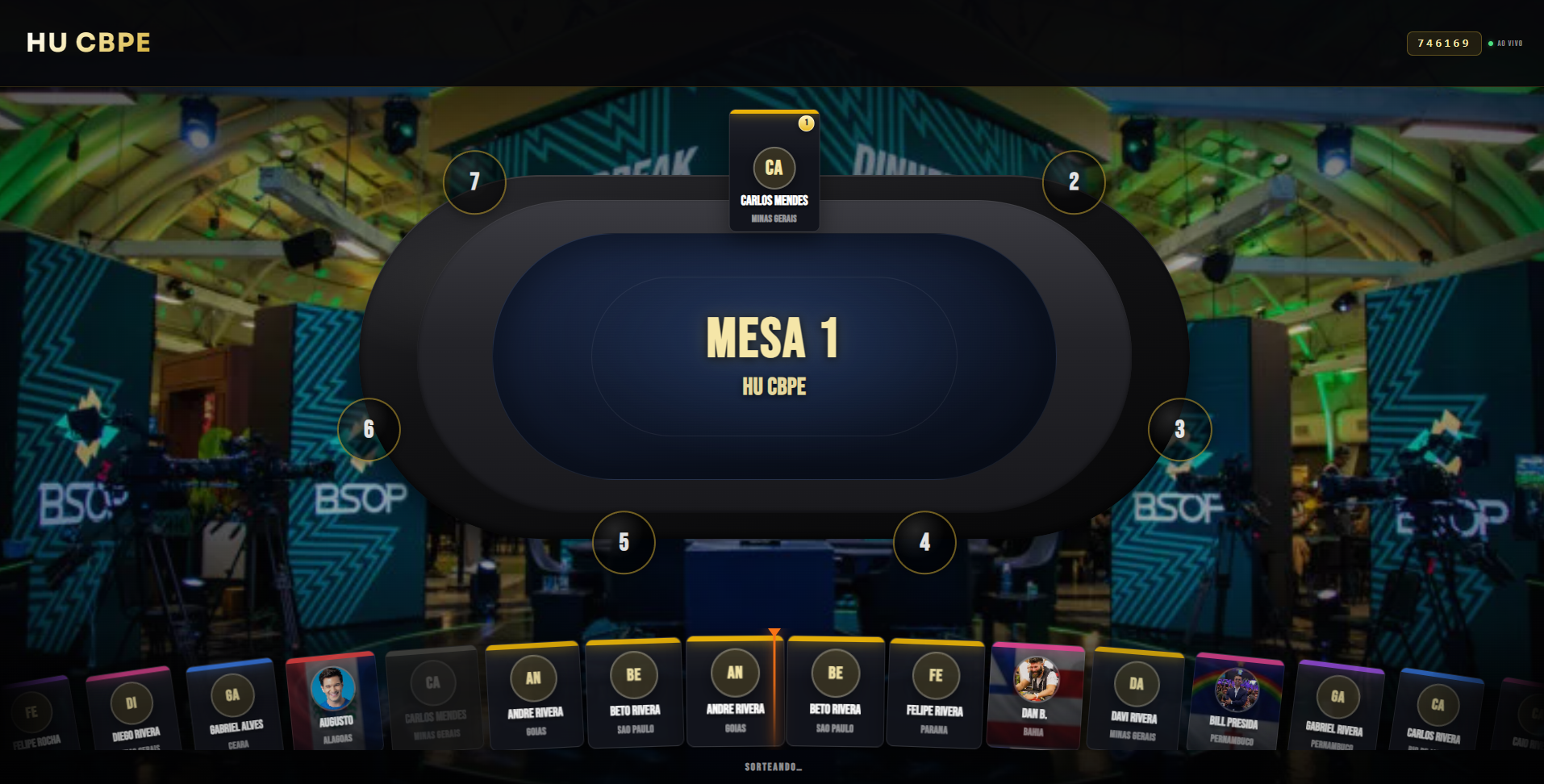 Tela de sorteio de mesas do Control Poker
